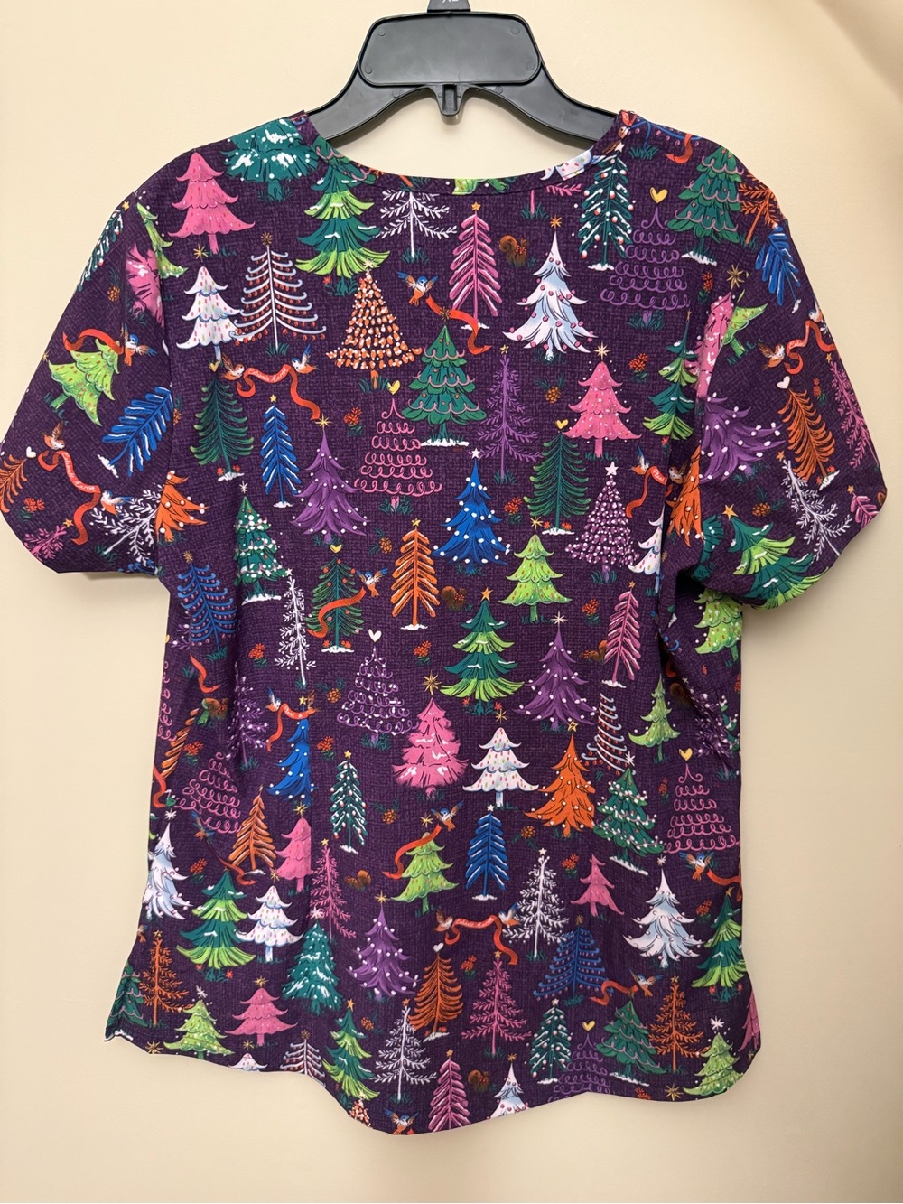 Planet Koi Purple Holiday Tree Print Scrub Top - Picture 2 of 3